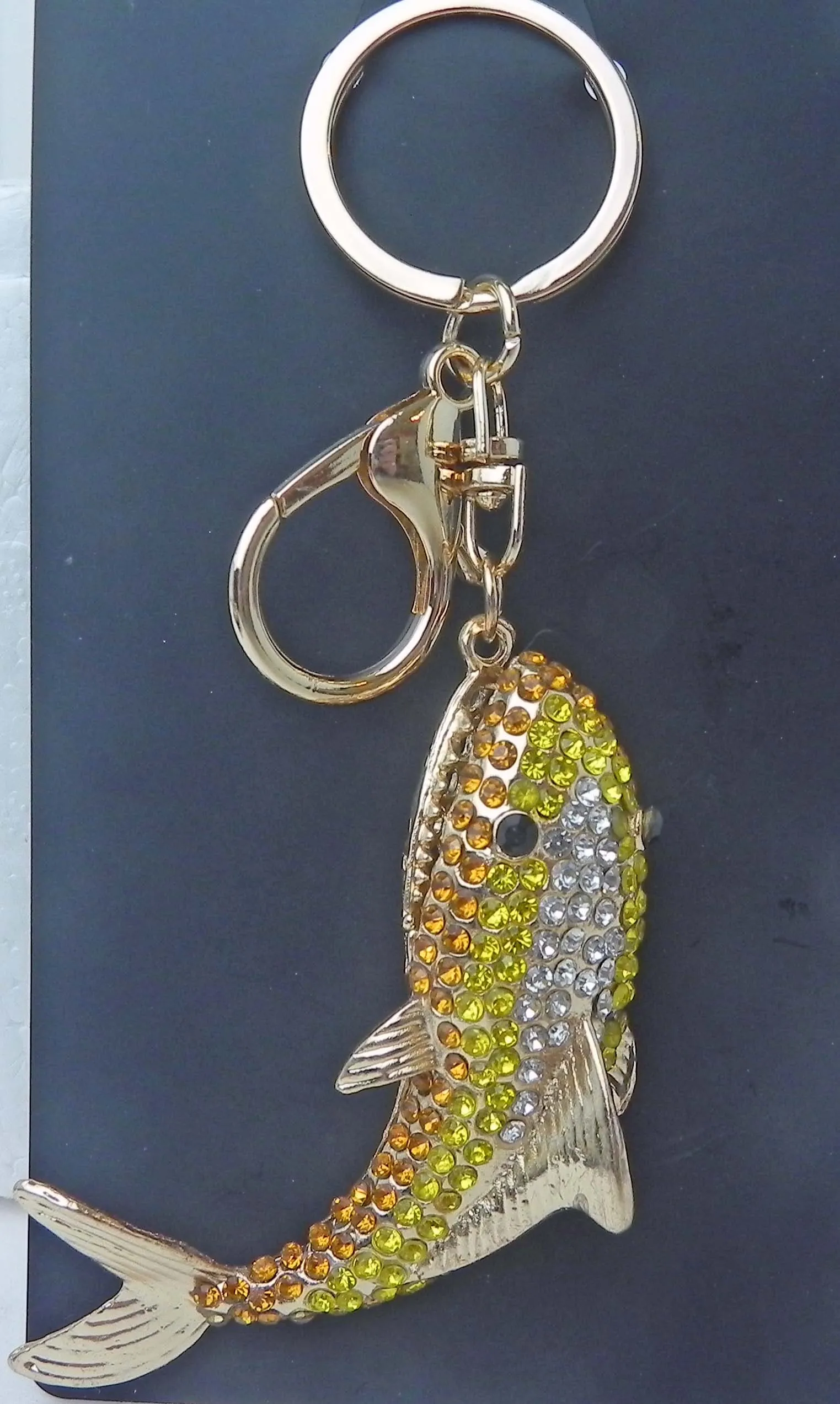 Yellow Rhinestone Bling Shark Purse Charm Key Chain