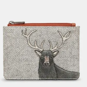 Yoshi Stag Tweed & Brown Leather Zip Top Purse